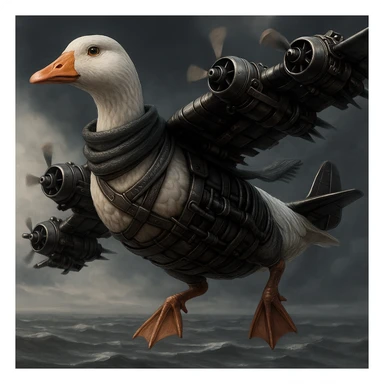 Make a subtle but clear change to the original image by adding a scarf to the mechanical goose. Keep the quality and style the same as the original. sticker