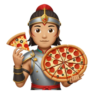 chinese ancient warrior with pizza sticker