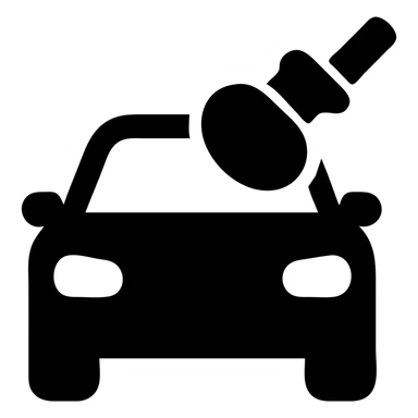 solid filled icon of a car with a polishing tool, representing Polish sticker
