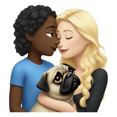 Girl with wavy blonde hair and blue eyes kissing a black pug sticker