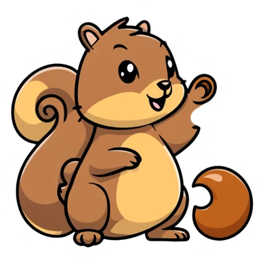 Bewildered squirrel scratching head with acorn nearby sticker