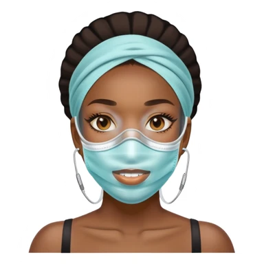 black woman with glassed braces and mask sticker