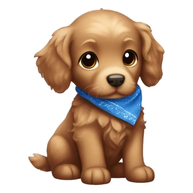 Chibi fluffy dark red retriever puppy with blue bandana sticker