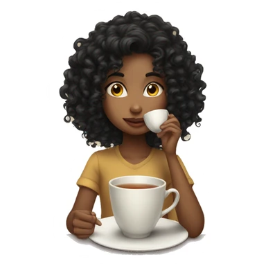 Girl sipping tea with black hair curly sticker