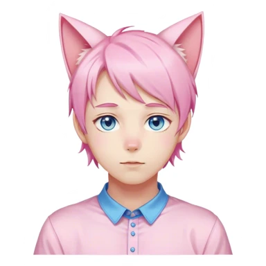 Pastel effeminate young femboy man with pastel pink shiny hair, pink cat ears, pastel yellow blouse, blue eyes, cute, gorgeous, anime, catboy, romantic sticker