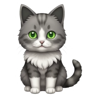 full body small short hair dark grey and white cat with green eyes sticker