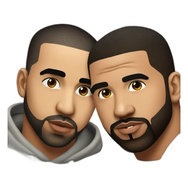 Drake facing left and Kanye west facing right with Drake kissing sticker