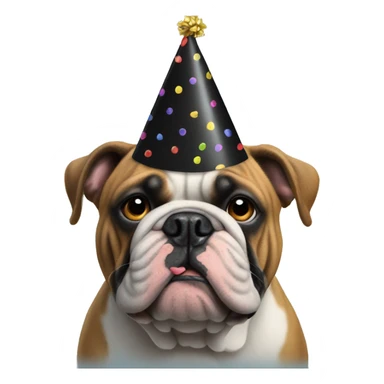 All Black bulldog with a party hat sticker