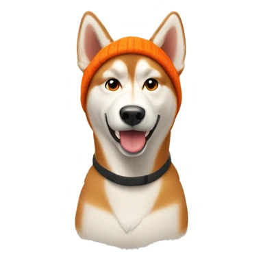 tan husky with wearing an orange beanie sticker