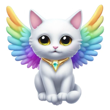 Cute Heavenly Rainbow 4d Diamond ultra Omni-Cat God with wings and a ring around its body and another ring above it’s head  sticker