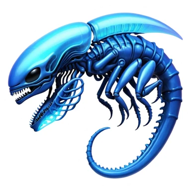 A blue shiny futuristic neon-glowing iridescent bioluminescent xenomorph sticker