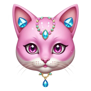 glamorous cat portrait, head and shoulders only, exaggerated pink makeup, bright eyeshadow, long eyelashes, shiny blush cheeks, sparkling face gems, glitter accents, elegant earrings, fantasy beauty style, cute 3D cartoon, mobile game icon style, clean background, no text, no watermark
 sticker