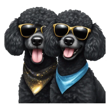 Two BLACK poodles wearing sparkling sunglasses with a big smile. Also with a bandanna around its neck. Both Dogs needs to be all black sticker