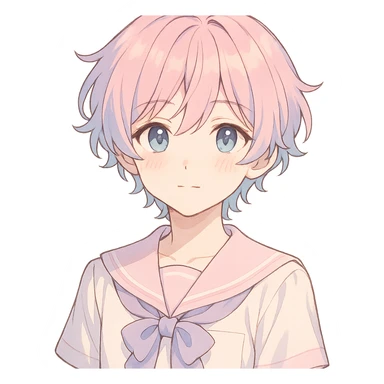 anime-style femboy character with soft features and pastel colors sticker