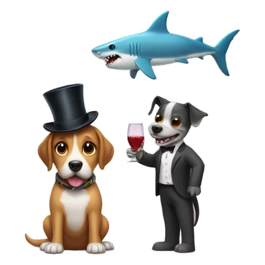 Dog having a date with a shark what has a top hat  sticker