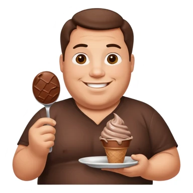 A fat man with a plate of chocolate ice cream sticker