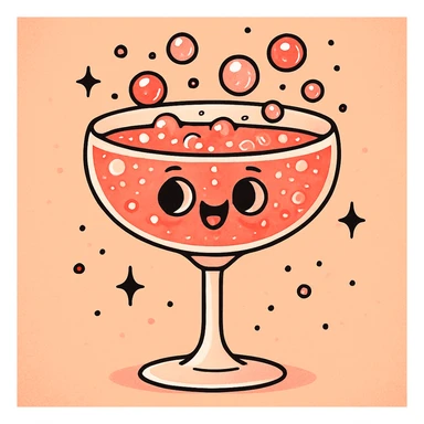 rose champagne in a couple glass, playful, cartoon style, bubbly and fun sticker