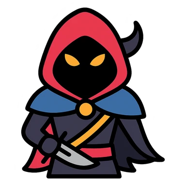 shadow demon rogue, cloaked, glowing eyes, fantasy character, color outline icon style sticker