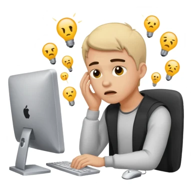 young programmer working at the computer, frustrated sticker