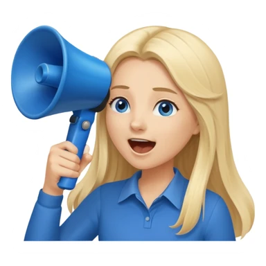  blue eyes blonde girl yelling into megaphone smiling long hair sticker