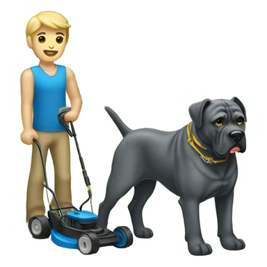 A Gold and Blue Cane Corso mowing the lawn. sticker