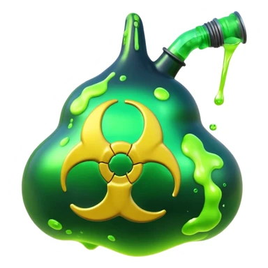 3D render of Oil Slick, toxic waste aesthetic, neon green bubbling liquid, caution yellow metal, industrial warning texture. sticker