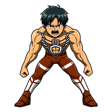 Eren's Attack Titan form, aggressive pose, muscular body with long dark hair sticker