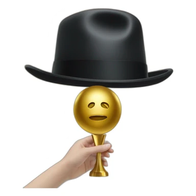gold award with a hand holding Magritte's hat sticker