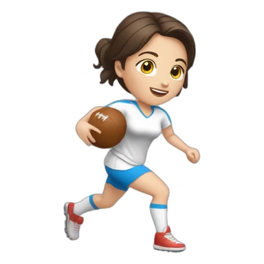 White skin brunette female playing football with very small ball of basket sticker