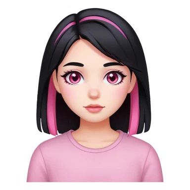 Blushed girl with black hair and pink highlights in her hair sticker