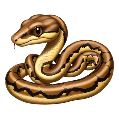 A photo-realistic headshot of a Ball Python with a rounded snout, soft contours, and a calm, curious look. Its warm brown head features bold dark markings, including the signature “alien-head” pattern. sticker