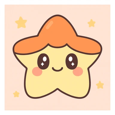 yellow star with an orange head and cute eyes, kawaii style, blushing cheeks sticker