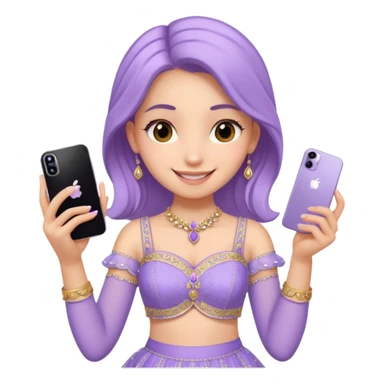 Make a girl standing in mirror in lavender lengha holding a iphone 16 pro max sticker