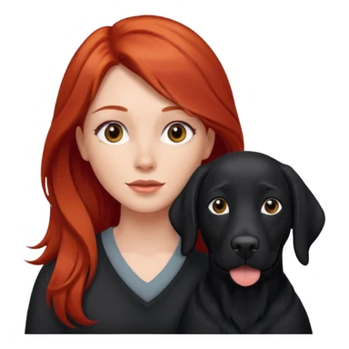 Long red hair woman with black lab sticker
