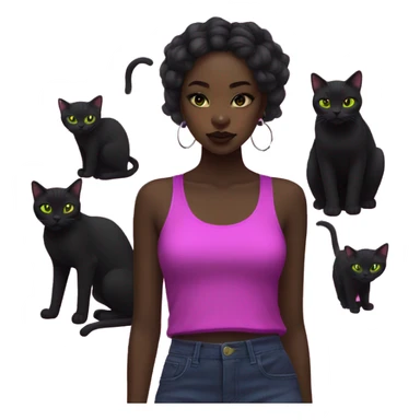 Black asian neon girl wth black cats sticker