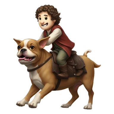 A hobbit riding on the back of a French bull dog sticker