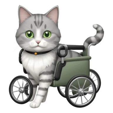 grey and white cat in a pet wheelchair sticker