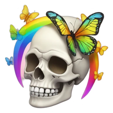 Skull and rainbow butterflies sticker