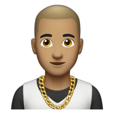 white male thug with dark black hair buzz cut wearing gold chain sticker