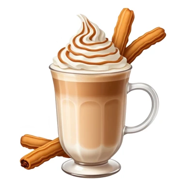 A creamy latte with whipped cream, cinnamon powder,and churros￼ sticker