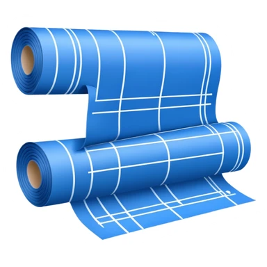 blue blueprint with white lines, partially unrolled, side view sticker