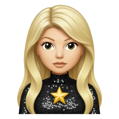 Fergie with light skin, long blonde hair, black sequin outfit sticker