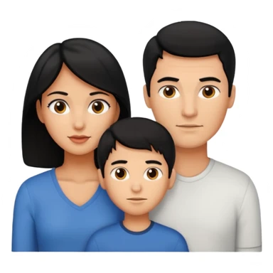 A family of a man, a woman and a boy, slightly tanned, having black hair sticker