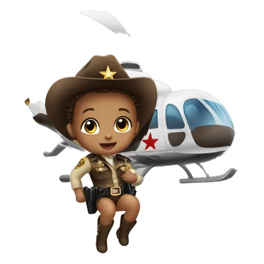 Baby girl dressed as a sheriff hanging off a helicopter  sticker
