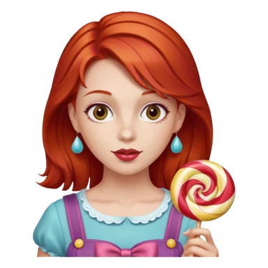 red hair woman with sweet treat accessories, not holding a candy sticker