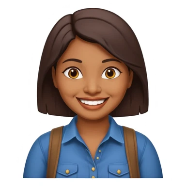 40 yr old chubby Sri Lankan woman, dark skin, straight brown hair, big smile, white teeth, western clothes sticker