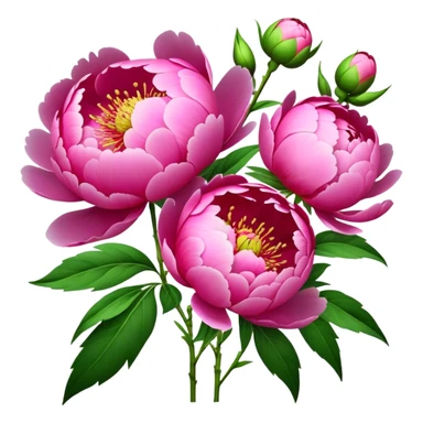 bouquet pink Peony, luxuriant, stem, leaf, bud sticker