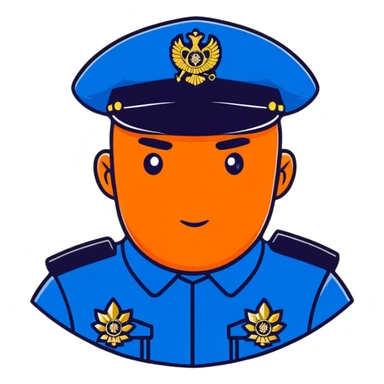 Russian police officer with traditional police cap and blue uniform sticker