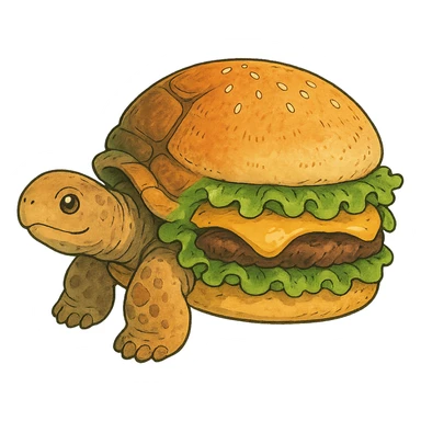 ghibli style turtle morphing into a hamburger sticker