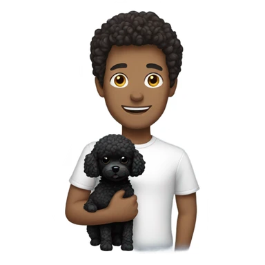 Brunette man holding black toy poodle sticker